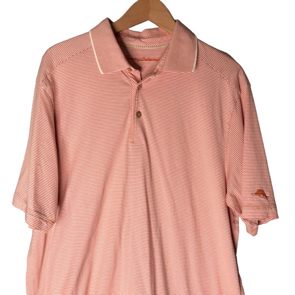 Tommy Bahama Cotton Polo Shirt Orange Cream Stripes Golf Travel Men’s Large - Picture 2 of 11